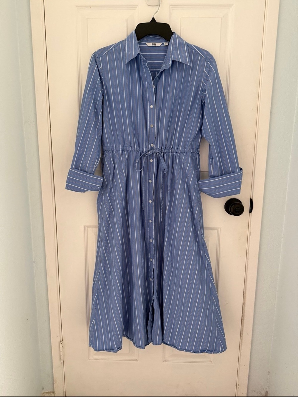 Uniqlo Blue Striped Button-Front Midi Dress - Picture 2 of 6